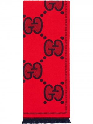 Жаккардовый шарф с логотипом GG Gucci. Цвет: красный