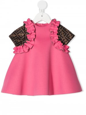 Платье с оборками и логотипом FF Fendi Kids. Цвет: розовый