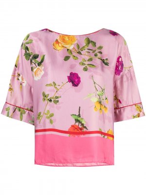 Блузка с цветочным принтом и круглым вырезом Semicouture. Цвет: розовый