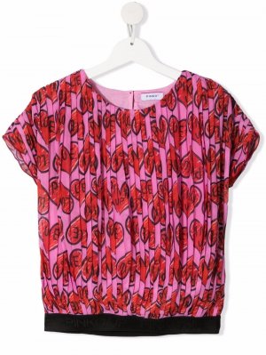 Плиссированная блузка с принтом Pinko Kids. Цвет: розовый