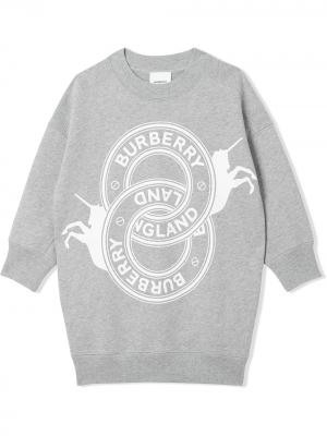 Платье-свитер с логотипом Burberry Kids. Цвет: серый