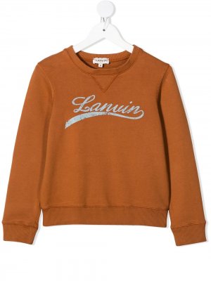 Толстовка с вышитым логотипом LANVIN Enfant. Цвет: коричневый