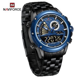 9205 Мужские водонепроницаемые аналоговые цифровые модные часы с двойным дисплеем из нержавеющей стали Naviforce