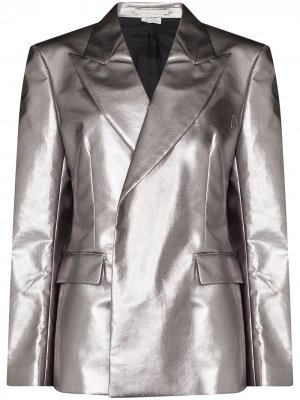 Однобортный пиджак с эффектом металлик Comme Des Garçons Homme Plus. Цвет: серебристый