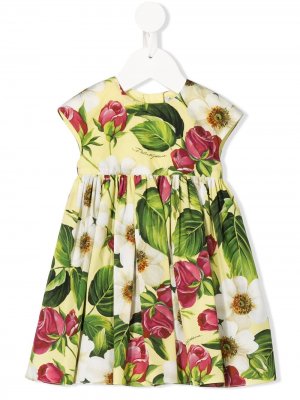 Платье с цветочным принтом и складками Dolce & Gabbana Kids. Цвет: желтый