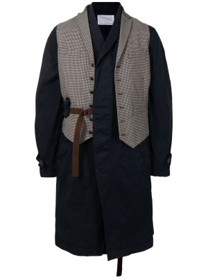Однобортное пальто со вставкой-жилетом Kolor. Цвет: коричневый