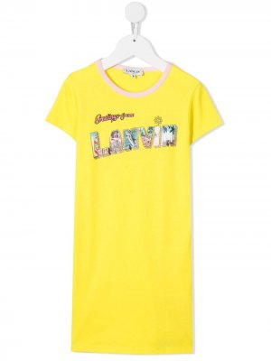 Платье-футболка с логотипом LANVIN Enfant. Цвет: желтый