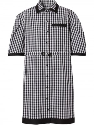 Платье-рубашка с объемными рукавами в клетку гингем Burberry. Цвет: черный
