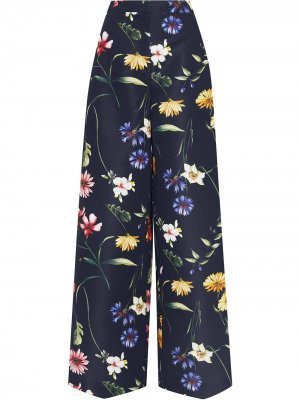 Широкие брюки с цветочным принтом Oscar de la Renta. Цвет: черный