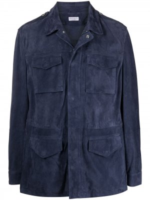 Куртка в стиле милитари с карманами Brunello Cucinelli. Цвет: синий
