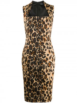 Приталенное платье миди с леопардовым принтом Mugler. Цвет: черный