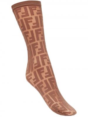 Носки с вышитыми логотипами Fendi. Цвет: коричневый