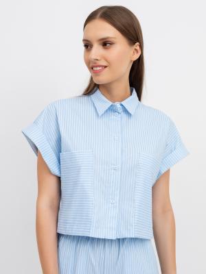Хлопковая укороченная рубашка с длинными накладными карманами в бело-голубую полоску Mark Formelle. Цвет: белая полоска на голубом