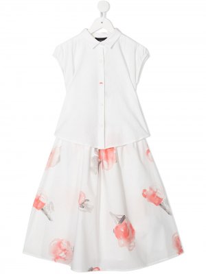 Расклешенное платье-рубашка Emporio Armani Kids. Цвет: белый