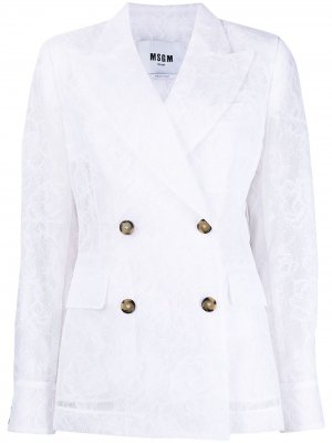 Двубортный пиджак с цветочным кружевом MSGM. Цвет: белый