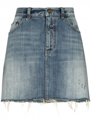 Джинсовая юбка мини с необработанными краями Saint Laurent. Цвет: синий