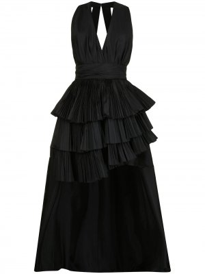 Платье с глубоким вырезом и плиссировкой Elie Saab. Цвет: черный