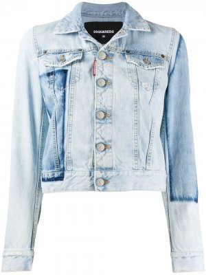 Укороченная джинсовая куртка с нашивками Dsquared2. Цвет: синий