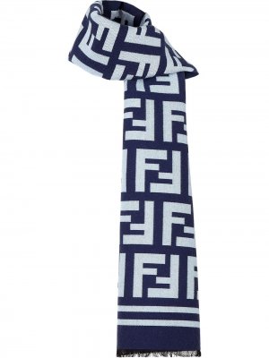 Шарф с бахромой и логотипом FF Fendi. Цвет: синий