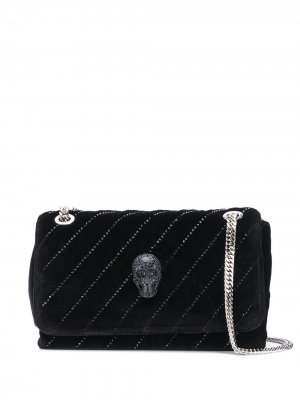 Бархатная сумка на плечо с декором Skull Philipp Plein. Цвет: черный