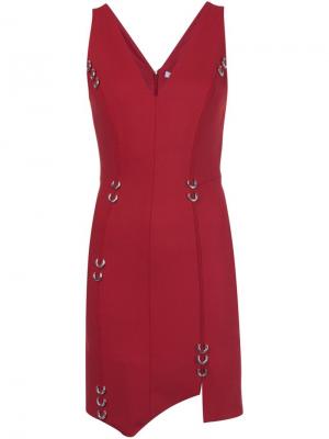 Асимметричное платье с отделкой пирсингом Mugler. Цвет: красный