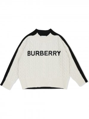 Джемпер фактурной вязки с вышитым логотипом Burberry Kids. Цвет: белый