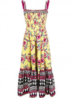 Платье миди с открытыми плечами и цветочным принтом La Doublej. Цвет: желтый