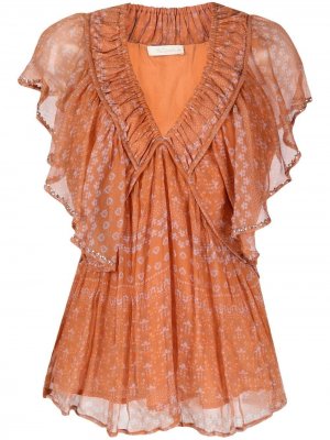 Ярусное платье с V-образным вырезом Mes Demoiselles. Цвет: оранжевый