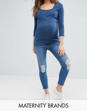 Джинсы скинни для беременных с посадкой под животом New Look Maternity. Цвет: синий