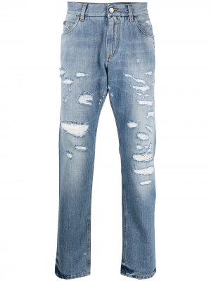 Прямые джинсы с прорезями Dolce & Gabbana. Цвет: синий