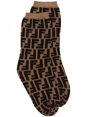 Носки с логотипом FF Fendi. Цвет: коричневый