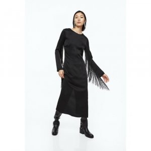 Атласное платье с бахромой, черное 1125215001 H&M