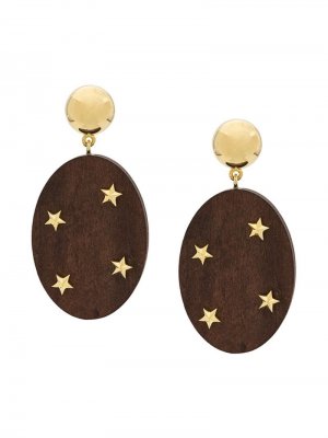 Star embellished wooden drop earrings Eshvi. Цвет: коричневый