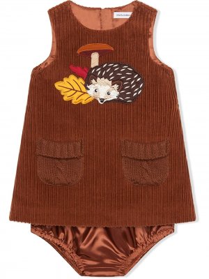 Вельветовое платье с вышивкой Dolce & Gabbana Kids. Цвет: коричневый
