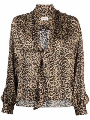 Блузка с леопардовым принтом Saint Laurent. Цвет: нейтральные цвета