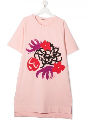 Платье-футболка с цветочным принтом Marni Kids. Цвет: розовый