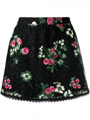 Юбка-шорты мини с цветочной вышивкой RED Valentino. Цвет: черный