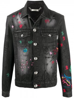 Джинсовая куртка с принтом граффити Philipp Plein. Цвет: серый