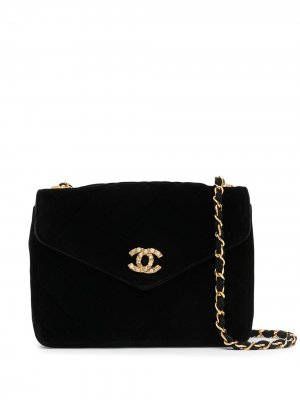 Стеганая сумка через плечо со стразами и логотипом CC Chanel Pre-Owned. Цвет: черный