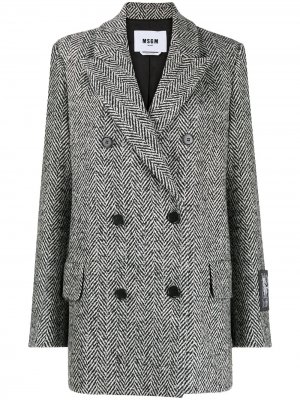 Двубортное пальто с узором в елочку MSGM. Цвет: черный