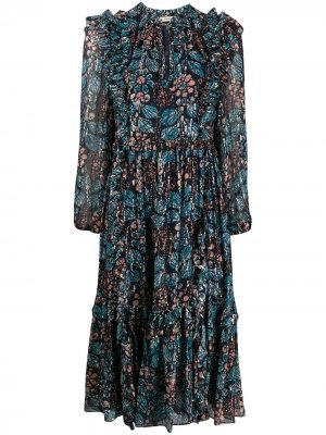 Платье с цветочным принтом и оборками Ulla Johnson. Цвет: синий