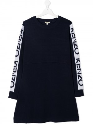 Платье-свитер с логотипом Kenzo Kids. Цвет: синий