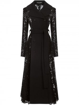 Тренч с поясом и кружевной вставкой Dolce & Gabbana. Цвет: черный