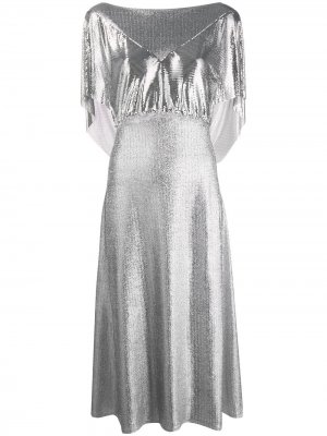 Платье миди с сетчатыми вставками Paco Rabanne. Цвет: серебристый