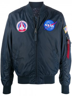 Бомбер с вышивкой NASA Alpha Industries. Цвет: синий