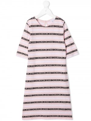 Платье в полоску с логотипом Calvin Klein Kids. Цвет: розовый
