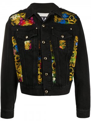 Джинсовая куртка с принтом Tropical Baroque Versace Jeans Couture. Цвет: черный