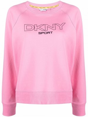 Толстовка с отделкой в рубчик и логотипом DKNY. Цвет: розовый